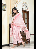 Anni Designer Women'S Cotton Blend Straight Printed Kurta With Palazzo & Dupatta (Chhapa-Pink-Cmd_L_Pink_Large),Pink,L,Cotton Blend,Regular,Kurta, Pants, Scarf