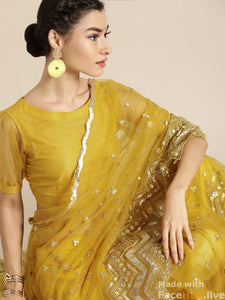 Fashion Basket Women'S Net Yellow Saree With Blouse Piece