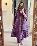 Anni Designer Women'S Rayon Viscose Printed Anarkali Kurta With Pant & Dupatta (Jarry Wine-Vks01_L_Wine_Large),Wine,L,,,