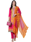 Gosriki Women'S Rayon Viscose Printed Straight Kurta With Pant & Dupatta (Shubhangi Rani-Vks01-Gs_L_Pink_Large),Pink,,B0DTK59TXV