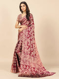 Rangita Women Tie & Dye Floral Printed Chiffon Saree With Blouse Piece - Maroon (Size 5.5 Mtr)