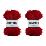 Buvemu Eyelash Fun Fur Yarn 100 Gram (3.53 Ounces) 175 Yards (160 Meters) (Red - 2 Skeins)