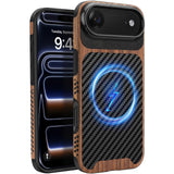 ZZDZZ Magnetic Case Compatible with iPhone 17 Air Case [Compatible with MagSafe] Wood and Leather Carbon Fiber Design Hybrid Sho