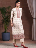 Libas Womens Printed Crepe Straight Kurta With Palazzos Beige S