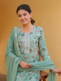 Anni Designer Women'S Rayon Blend Printed Straight Kurta With Pant & Dupatta (Vice Green-Nw_L_Green_Large),Green,L,,,