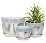 Gardenzeek Set Of 3 Textured Ceramic Plant Pots With Saucers