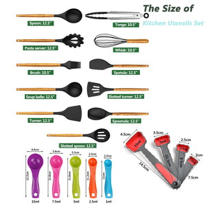 Alitade 12PCS Kitchen Utensil Set Silicone Cooking Utensils Kit Spatula Heat Resistant Wooden Spoons Gadgets Tool for Non-Stick