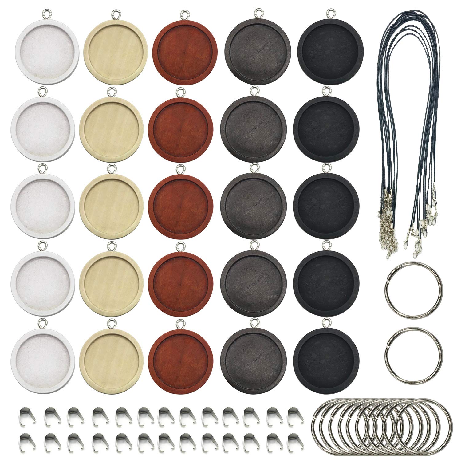 Allazone 45 PCS Wooden Pendant Trays 25 MM 5 Colors Round Pendant Cabochon Craft Bases for DIY Jewelry Gift Making