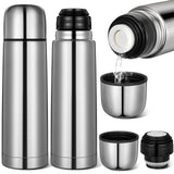 Domensi 2 Pcs Stainless Steel Thermal Bottle 17 oz/ 500 ml Hot Water Flask Coffee Travel Mugs with Cup Cafe Sealed Vacuum Insula