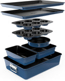 NutriChef 8-Piece Nonstick Stackable Bakeware Set - PFOA, PFOS, PTFE Free Baking Tray Set w/Non-Stick Coating, 450F Oven Safe, R
