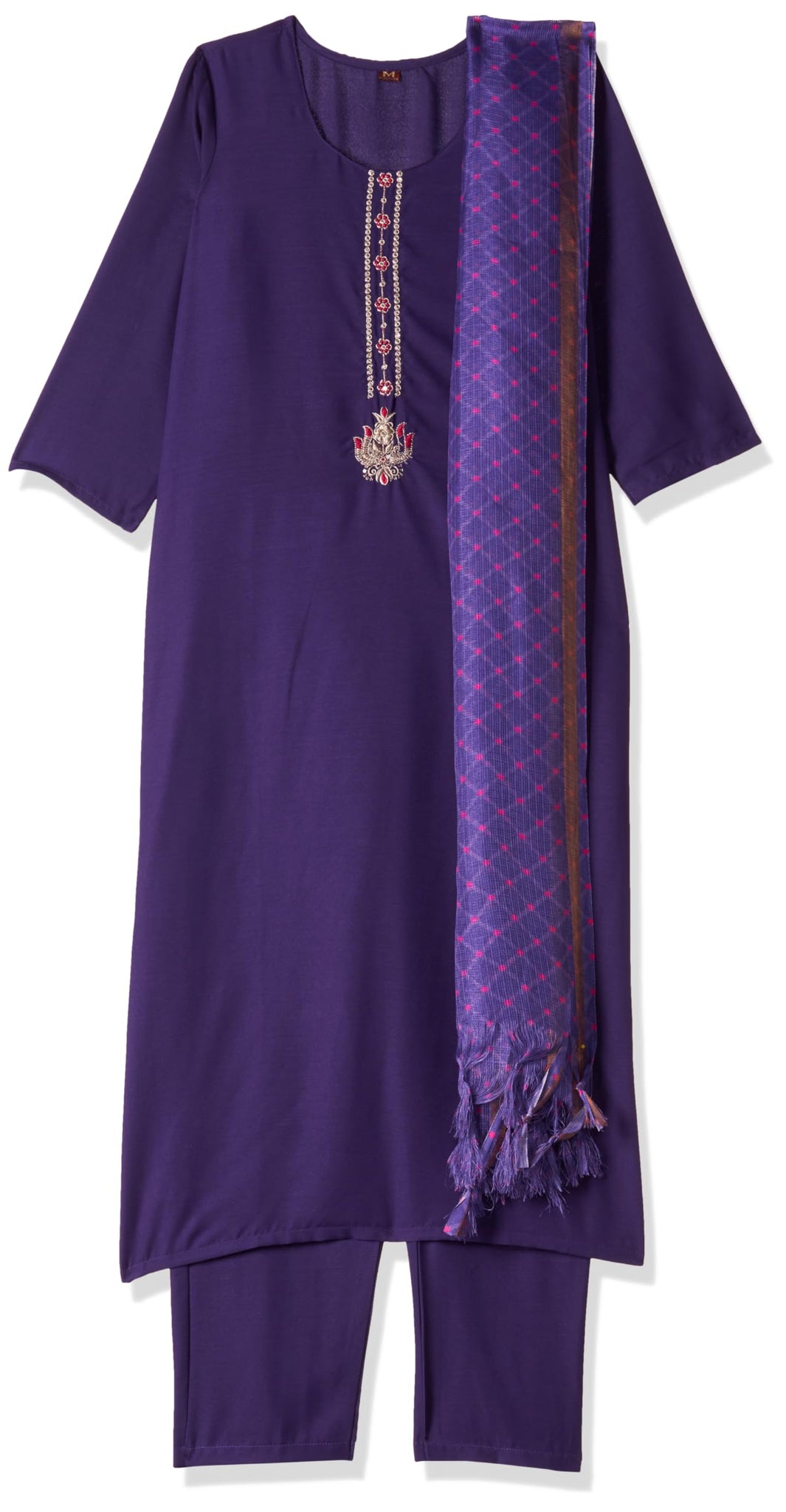 Anni Designer Women'S Cotton Blend Straight Solid Kurta With Pant & Dupatta (Marg Purple_Xl_Purple_X-Large),Purple,XL