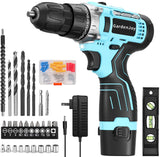 GardenJoy Cordless Power Drill Set: 12V Electric Drill with Battery and Charger, 65pcs Acessories, 3/8Keyless Chuck, 2 Variable 