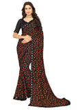 rangita Women Floral Printed Georgette Saree With Blouse Piece - Black (SIZE 5.5 MTR)
