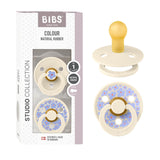 BIBS Pacifiers - Colour Studio 2 Pack | Round Nipple Baby Pacifier | BPA Free Natural Rubber Latex Soother | Made in Denmark | S