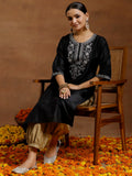 Libas Women'S Silk Embroidered Straight Kurta (G2734 Black Black M