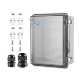 RTHIEAI Waterproof Outdoor IP67 Junction Box (8.7x6.7x4.3) with Mounting Plate, Hinged Clear Cover and Wall Brackets - Weatherpr