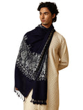 Tweedle MenS Navy Blue Kashmiri Aari Embroidery Stole/Scarf, Size 28 X 80 Inches