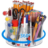 OMISTAR Acrylic Rotating Pen Holder, 5.1 x 7.5 in Desk Organizer With 6 Compartments, 360 Art Supply Storage Caddy, Portable Cle