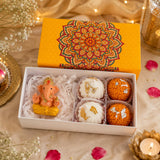 Hello Handmade Ganesh Chaturthi & Diwali Gift Hamper with Handcrafted Concrete Ganesha Idol & Sandalwood Candles | Festive Gift