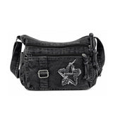 Palay Crossbody Bag For Woman Black Denim Star Pattern Sling Bags Trendy Punk Y2K MultiPockets Shoulder Underarm Handbag For Da