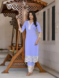 Anni Designer Women'S Cotton Blend Straight Solid Kurta With Pant (Takada Light Blue-Nw_M_Light Blue_Medium),Light Blue,M,,,