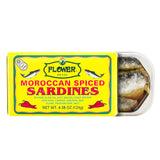 Flower Brand Spiced Sardines (Olive Oil) 4.38 oz, Wild-Caught from Morocco, High Protein, Keto&Gluten Free Food, Keto Snacks, Ca