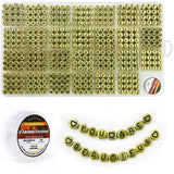 Eppingwin Letter & Alphabet Beads in 28 Grid Box (4 x 7 mm Round Beads, 1mm Hole, Black Letters & Gold Base)