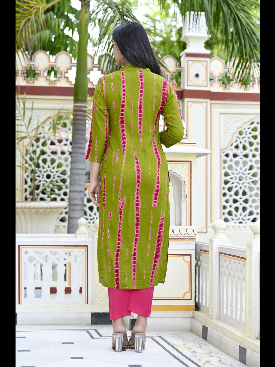 Anni Designer Women'S Rayon Straight Printed Kurta With Pant & Dupatta (Sibori-Methi-Cmd_3Xl_Green_Xxx-Large),Green,3XL,Rayon,Regular,Kurta, Scarf