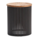 SIMPLIHOME Demy 17.5 inch Wide Metal and Solid Mango Accent Table in Natural/Black, Round Side Table with Mango Wood Top for Liv