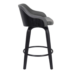 Alec Faux Leather Swivel Barstool, 30 Bar Height, Black And Gray