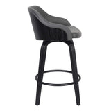 Alec Faux Leather Swivel Barstool, 30 Bar Height, Black And Gray