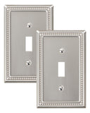 TREEWELL 2-Pack Single Toggle Light Switch Cover Plate, Pearls Decorative Switch Plate Covers, Brushed Nickel 1 Gang Metal Wall 