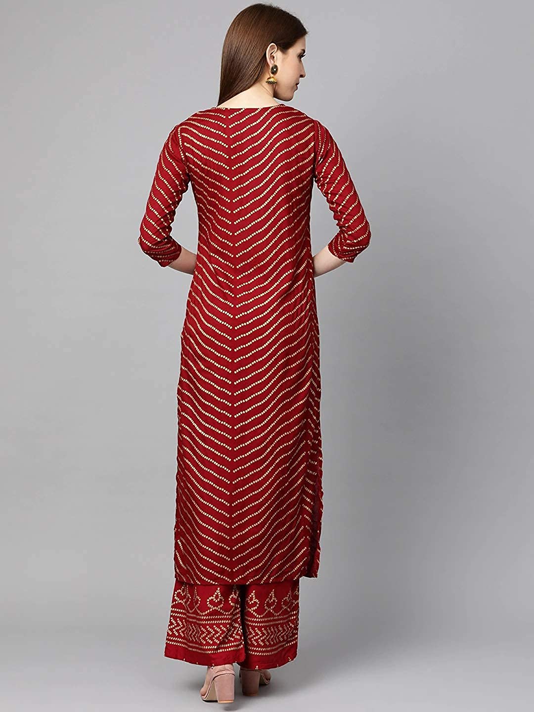 Gosriki Women'S Rayon Straight Printed Kurta With Palazzo(Kutch-New-Red_S-Red_Small),Red,,B0987RKLZC