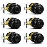 Plustool 6 Pack Matte Black Door Knobs, Privacy Door Knob with Lock, Interior Doorknobs with Round Ball, Keyless Door Lockset fo