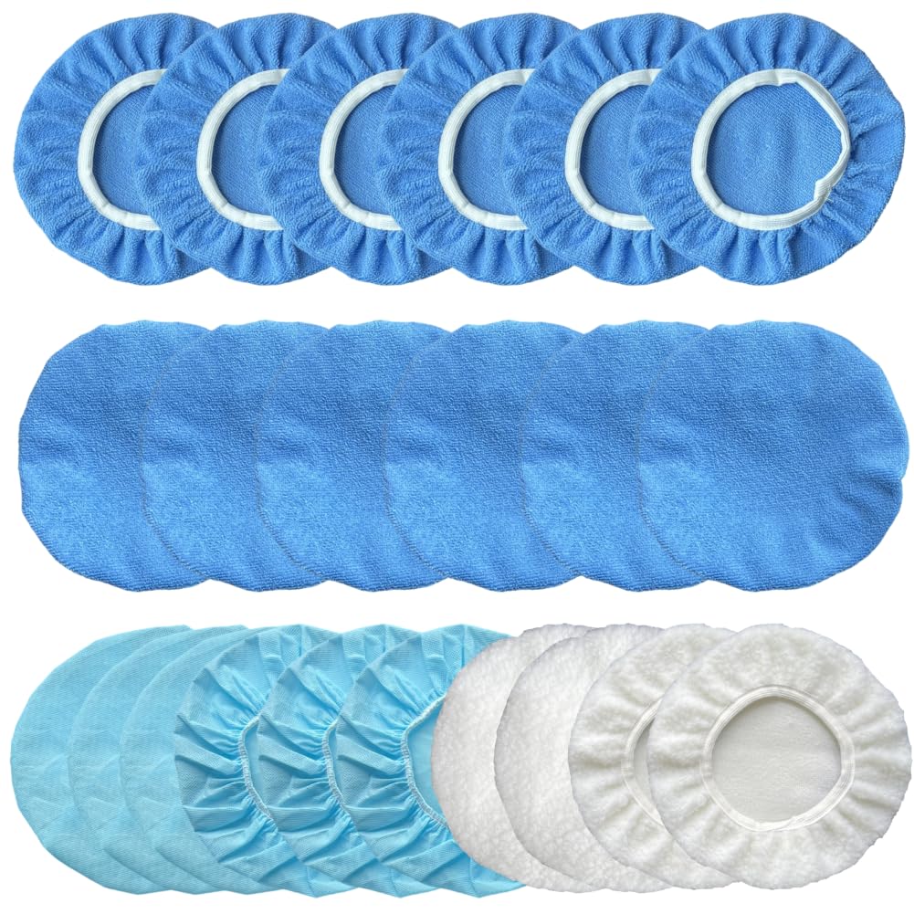 IOSUA 5-6 Inch Buffing Pads 22 Pieces Buffer Pads Car Polisher Bonnet Cover for Orbital Polishing Pads Microfiber