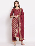 Gosriki Women'S Cotton Blend Kurta With Palazzo & Dupatta (Kpzd-Cot-10001-Wine_S-Go_Wine_Small),Wine,,B09LS5BLZN