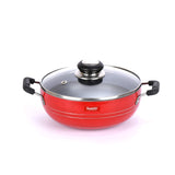 Sumeet 2.6mm Non Stick Glasso Deep Kadhai with Glass Lid 1.5 Ltr 20cm Dia (Red)