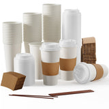 JOLLY PARTY [50 Pack] 20 oz Paper Coffee Cups, Disposable Paper Coffee Cup with Lids, Sleeves, and Stirrers, Hot/Cold Beverage D