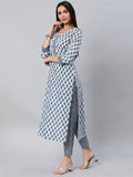 Anni Designer Women'S Cotton Blend Straight Printed Kurta With Pant Set (Bitiya Blue_S_Blue_Small),Blue,S,Cotton Blend,Regular,Pants