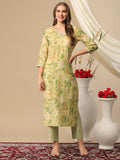Anni Designer Women'S Cotton Blend Straight Printed Kurta With Pant (Nissu Green-Nh_M_Green_Medium),Green,M,,,