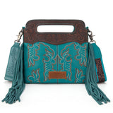 Wrangler Purse for Women Crossbody Bag Fringe Western Style Top Handle Embossed Cowgirl Everyday Rodeo Party Compact Size WG110-