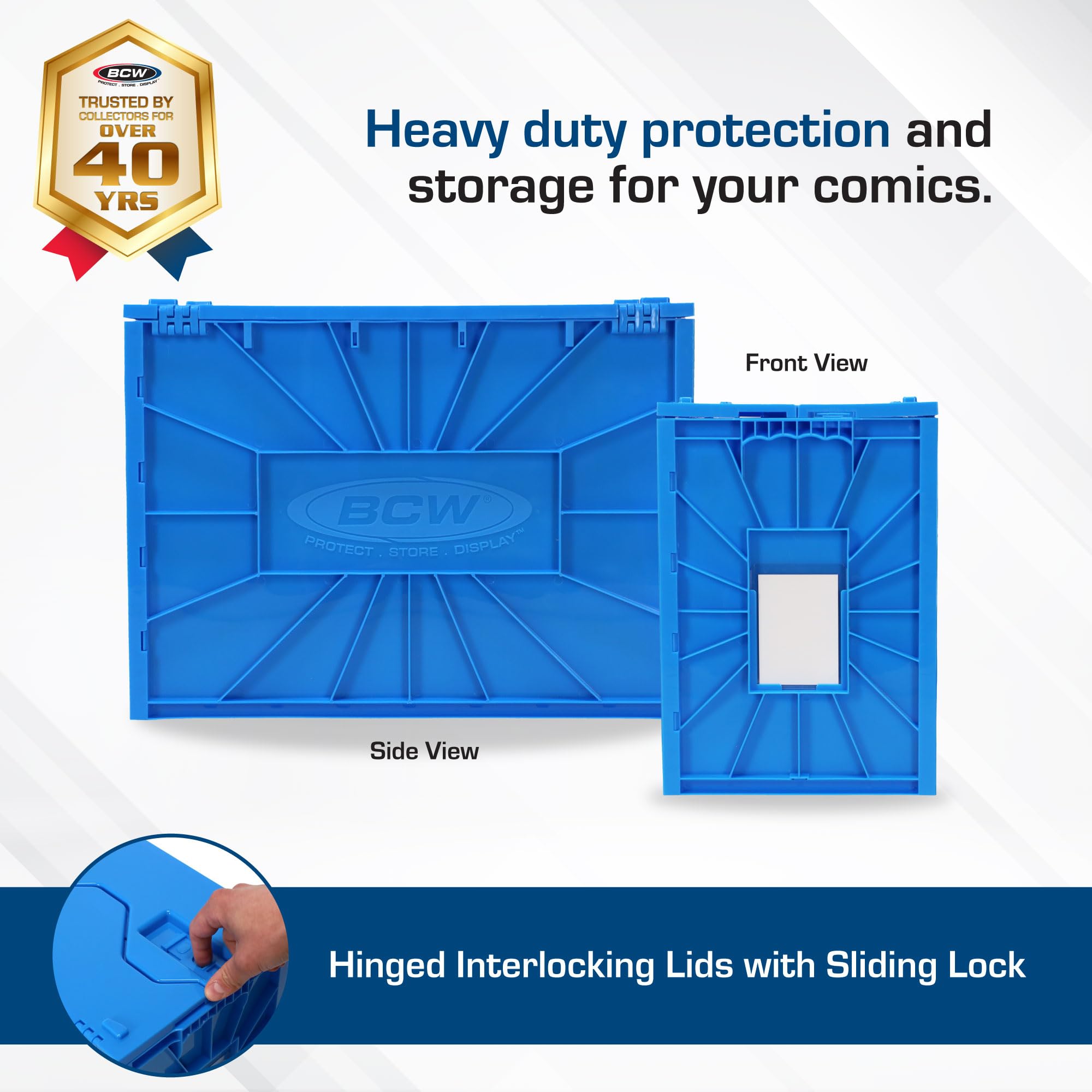 BCW Short Comic Book Bin | Holds 150 Comics | Stackable Plastic Storage | Acid-Free Organizer | Blue, 5 Pack