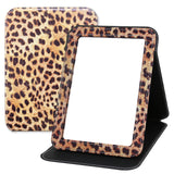 GLINTZ Makeup Mirror, 6.5x8.9 Inches Portable PU Leather Mirror, Folding Desktop Vanity Mirror with Adjustable Stand for Vanity 