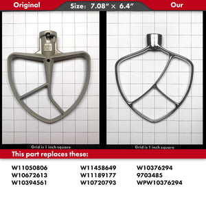 Flat Beater Replacement for KitchenAid 7/8 Qt. Bowl-Lift Stand Mixers/Polished 18/8 Stainless Steel Paddle Accessories/No coatin