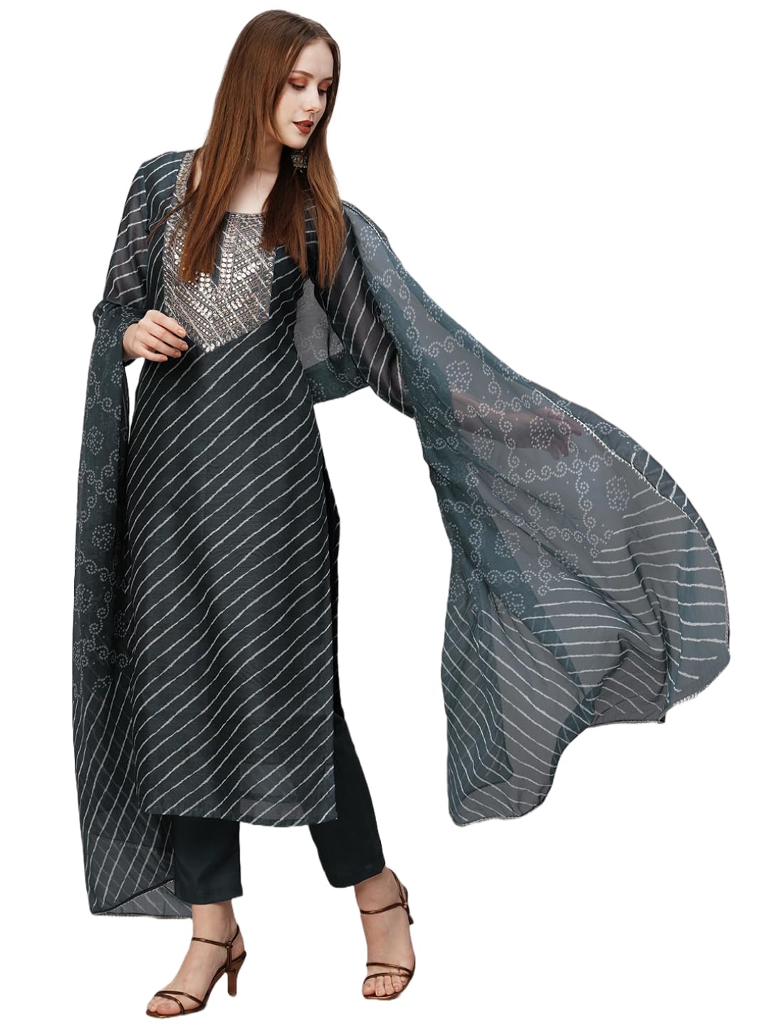 Gosriki Women'S Cotton Blend Straight Printed Kurta With Pant & Dupatta (Doremi Black-Gs_Xxl_Black_Xx-Large),Black,2,B0D73WTJ2K