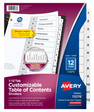 Avery 12 Tab Dividers for 3 Ring Binders, Customizable Table of Contents, Classic White Tabs, 3 Sets (11078)