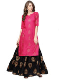 Gosriki Women'S Rayon Printed Straight Kurta With Skirt (Vertika Pink_M),Pink,,B08RBRRMJM