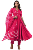 Anni Designer Women'S Rayon Blend Anarkali Solid Kurta With Pant & Dupatta (Nirmooha Pink_Xl_Pink_X-Large),Pink,XL