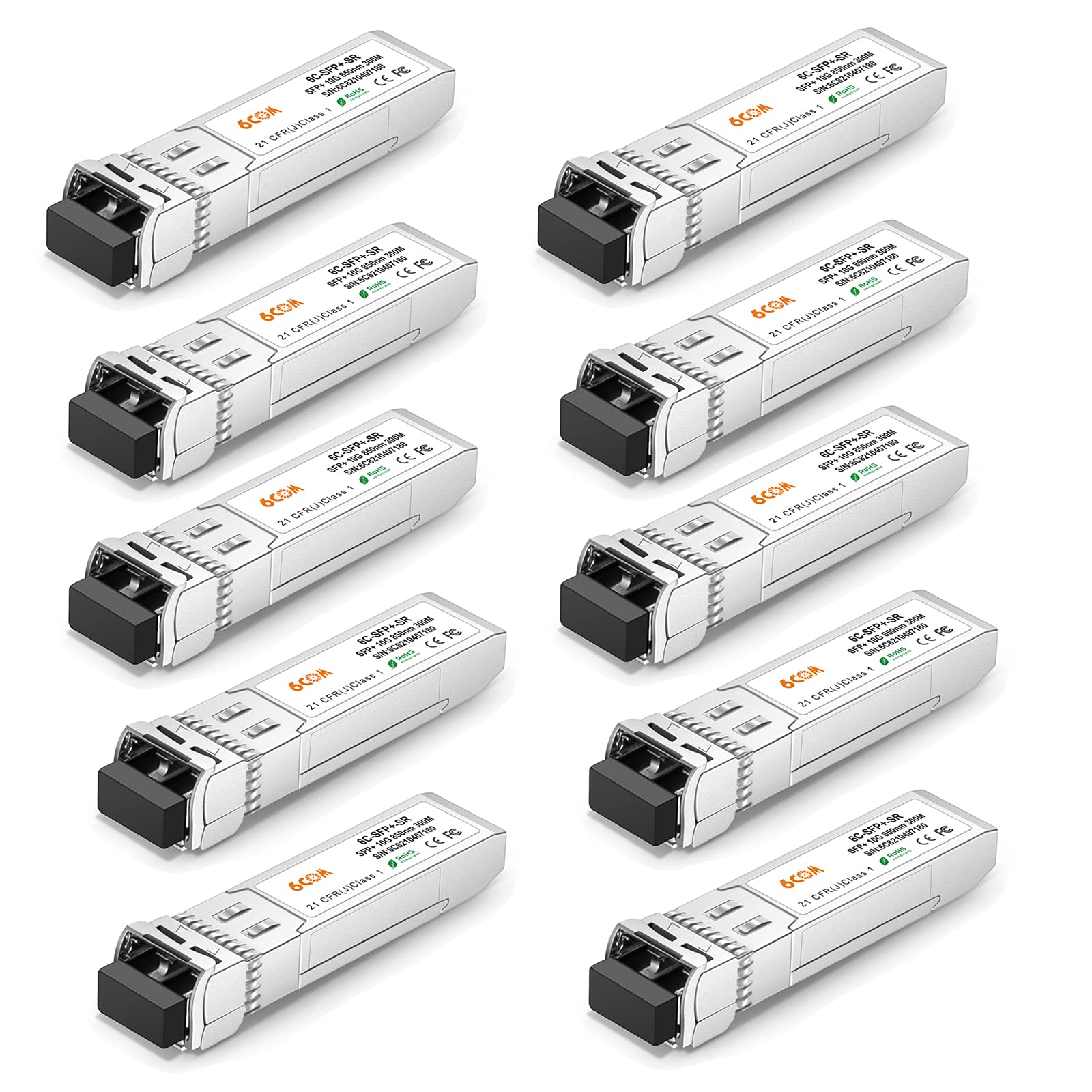 10Pack 10G SFP+ Transceiver, 10GBase-SR LC Multiple-Mode Module for Cisco SFP-10G-SR, Ubiquiti, D-Link, Supermicro, Netgear, Mik
