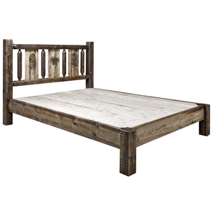 Montana Woodworks Woodworks Homestead Collection Full Platform Bed, Stain And Clear Lacquer Finish With Laser Engraved Pine Desi